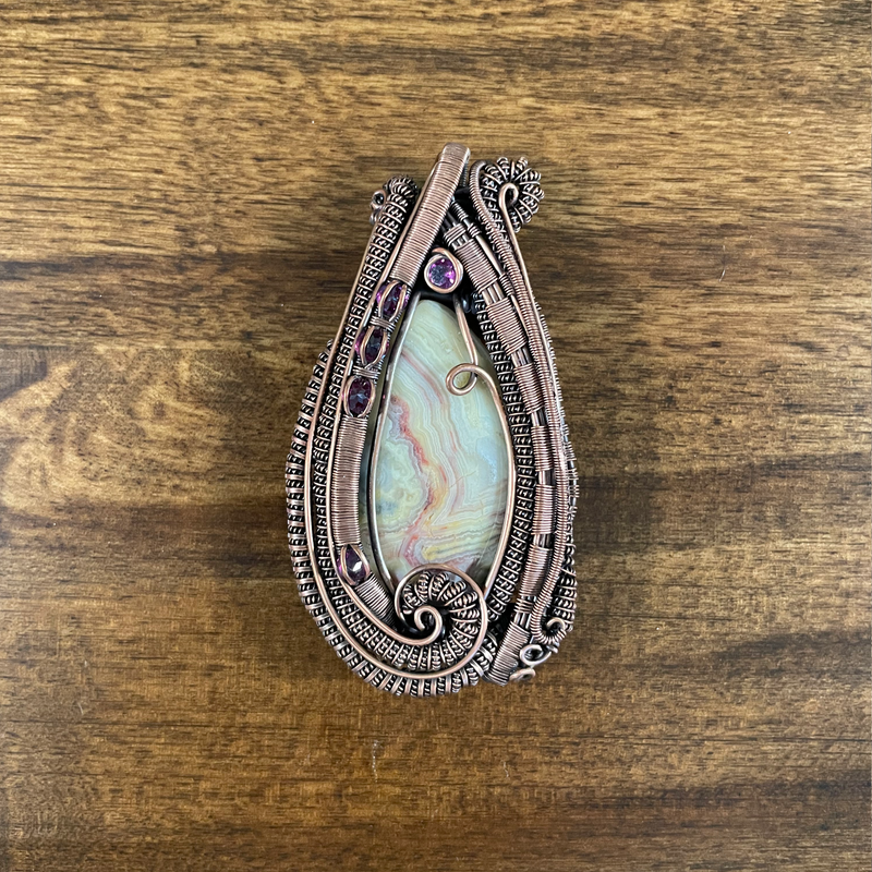 Australian Crazy Lace Agate with Faceted Amethyst Heady Style Pendant