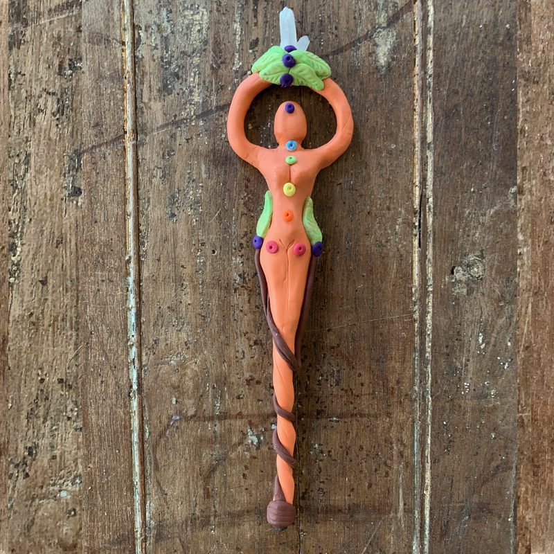 Sacred Goddess Chakra Activation wand with quartz point