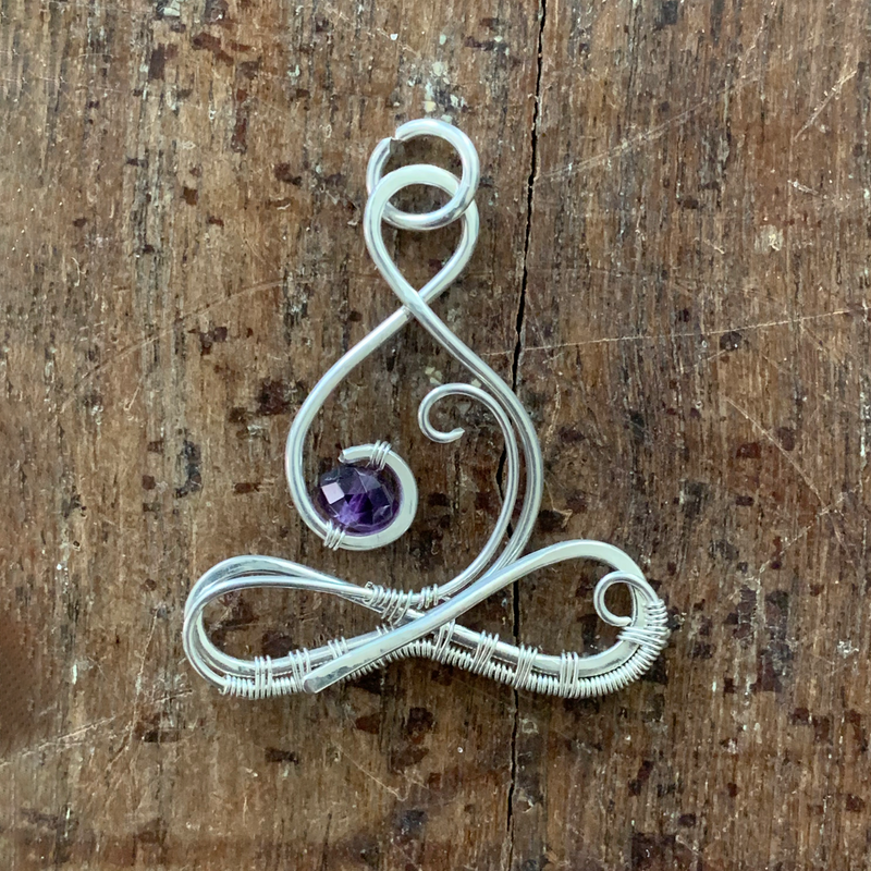 Silver Meditation Pendant with Faceted Amethyst