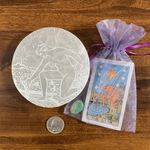 The Star Tarot Card Etched Selenite Plate with Turquoise and Info Card