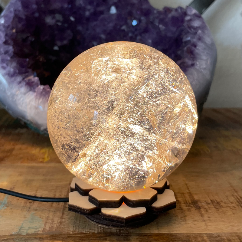 Non-Etched Lotus Lighted Crystal Sphere Holder